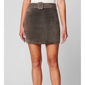 Blank NYC Leather Mini Skirt Sz 30 Suede Belted in High Altitude Taupe Grey NWT